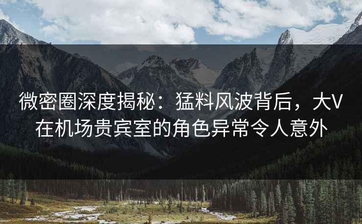微密圈深度揭秘:猛料风波背后,大V在机场贵宾室的角色异常令人意外 微密圈深度揭秘:猛料风波背后,大V在机场贵宾室的角色异常令人意外